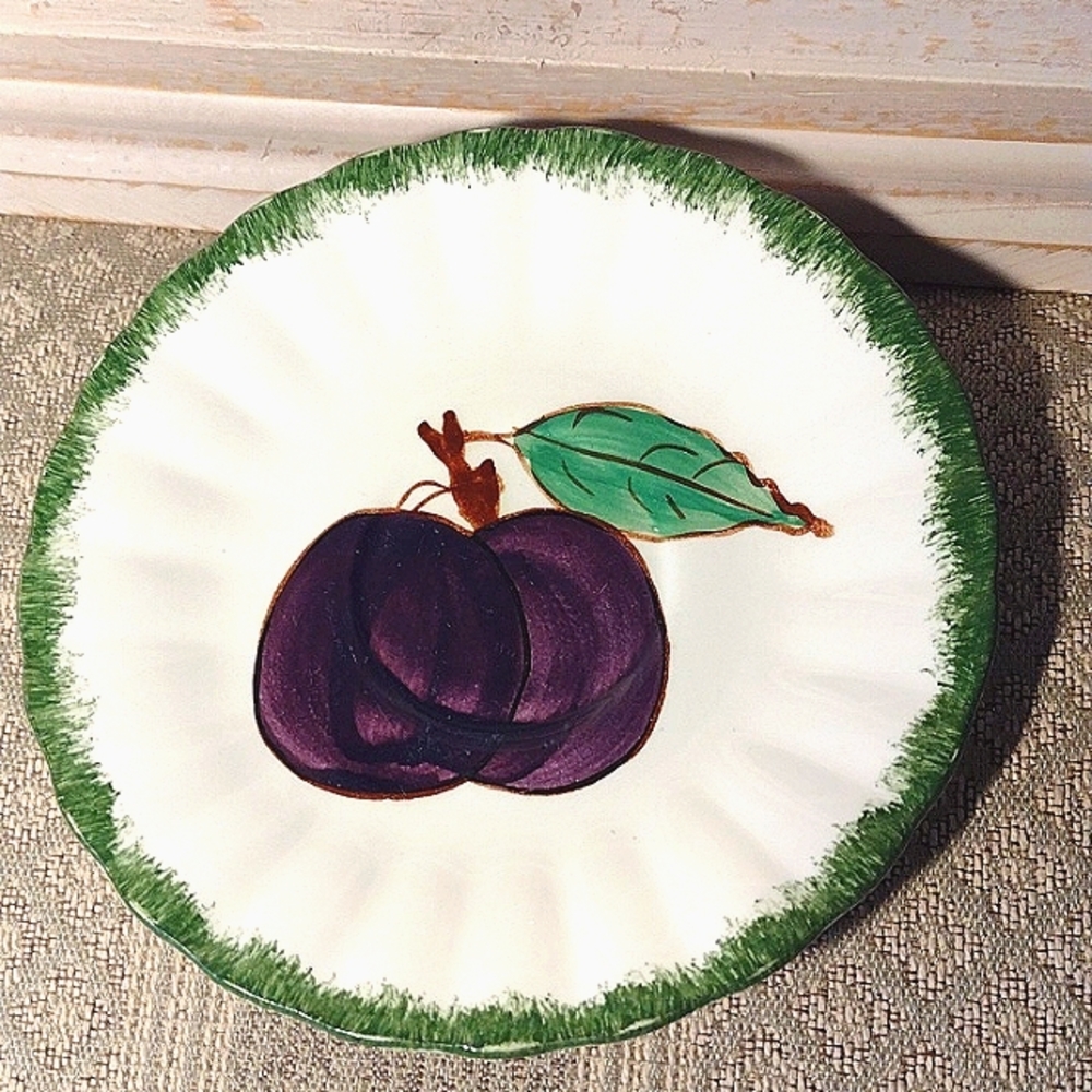 Blue Ridge 🍒 Hand Painted small Plates set of 4 Cherries, pears, grapes - Picture 6 of 12